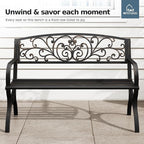 MFSTUDIO 50 Inches Outdoor Garden Bench, Cast Iron Metal Frame Patio Park Bench - Image 8