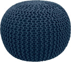 COTTON CRAFT - Hand Knitted Cable Style Dori Pouf - Blue - Floor Ottoman - by COTTONCRAFT
