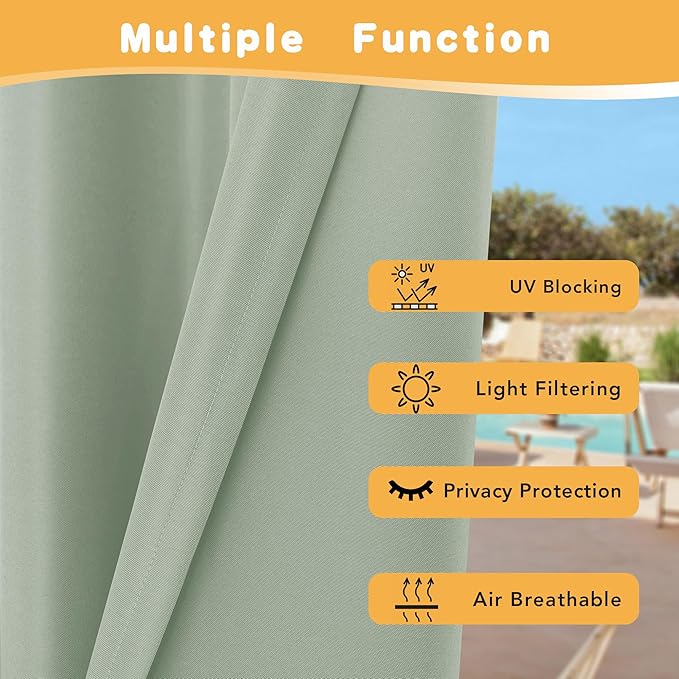 HolidayIdeas Outdoor Curtains for Patio Waterproof, 4 Panels - Image 3