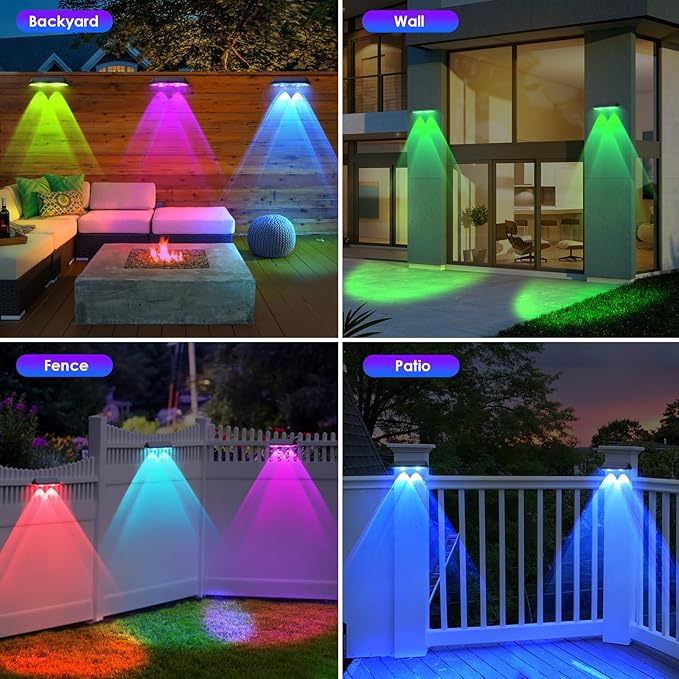 Solar Fence Lights Outdoor, 2PK RGB Solar Lights - Image 5