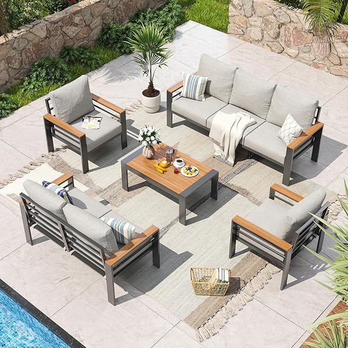 Aoxun Aluminum Patio Furniture Set 7 Seats, Oversized Outdoor Sectional by Aoxun