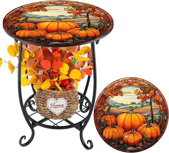 Outdoor Side Table Round Small Mosaic Patio Accent Indoor End Plant Coffee Tea - Image 8