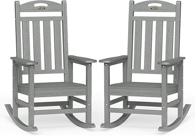 Oversized Outdoor Rocking Chairs Set of 2, High Back Porch Rocker Chair by Suunyn