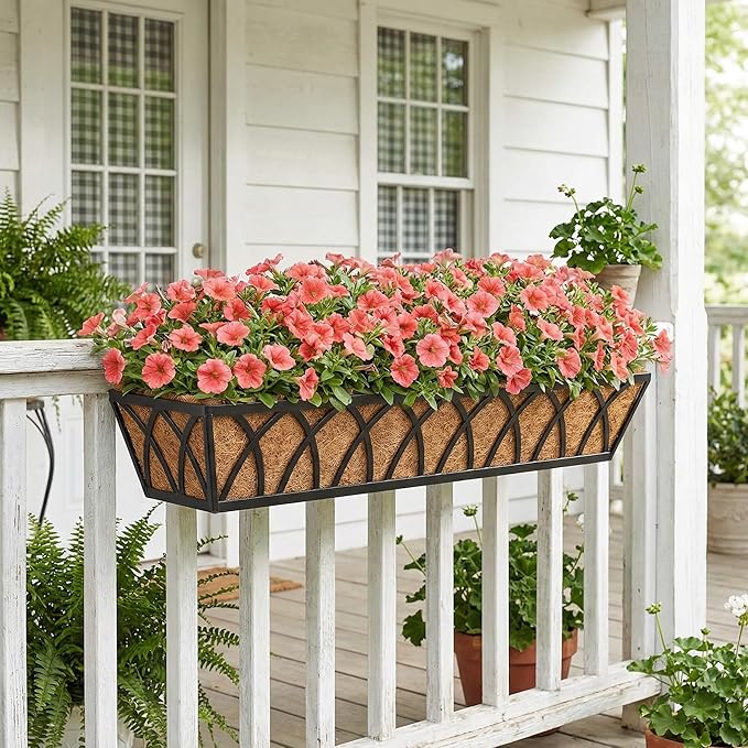 Y&M 30 Inch Fence Metal Hanging Flower Planter Window Basket Deck Railing - Image 9