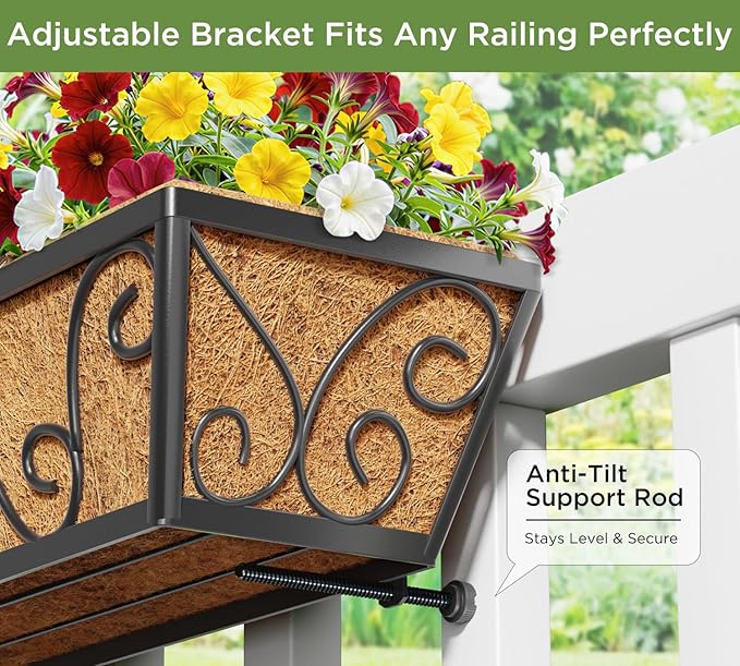 Y&M 24 Inch Window Deck with Coco Liner, Fence Metal Hanging Flower Planter - Image 7