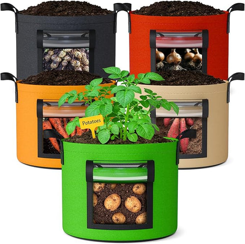 5 Gallon Potato Grow Bags: Set of 5 Colorful Gardening Supplies Fabric Pots by NESSTU