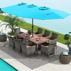 Tangkula 10 Pieces Patio Wicker Dining Set w/Double-Sided Patio Umbrella - Image 8