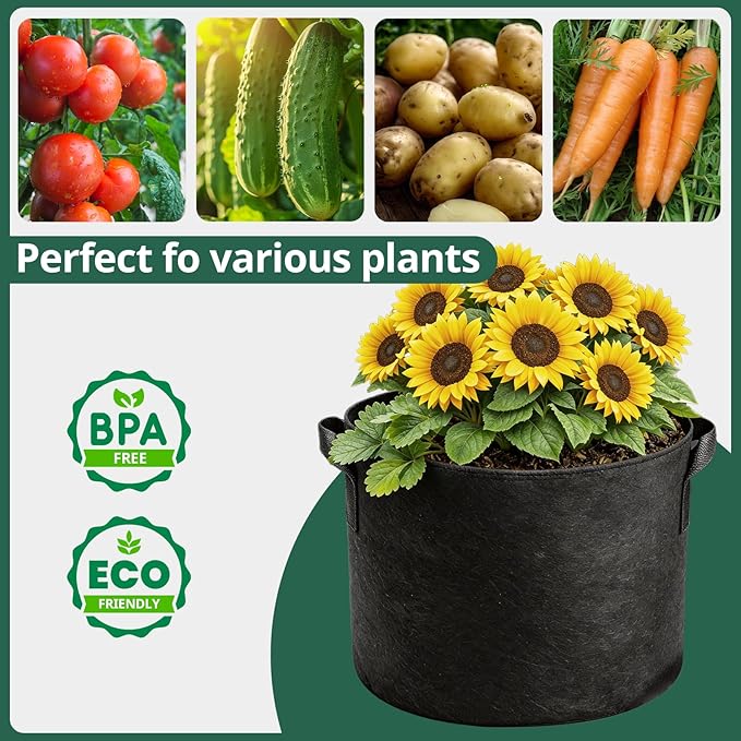 5 Pack 10 Gallon Thickened Grow Bags, Aeration Nonwoven Fabric Planting Bags - Image 7