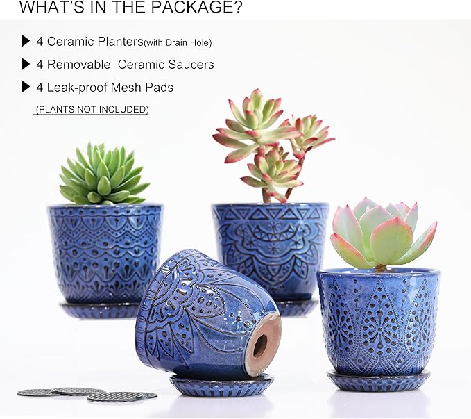Gepege Succulent Pots, 4 Inch Small Indoor Ceramic Planter Pot - Image 3