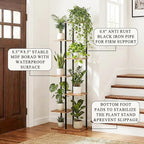 Plant Stand Indoor 7 Tier 8 Potted Metal Wood Plant Shelf, Rustic Brown - Image 3