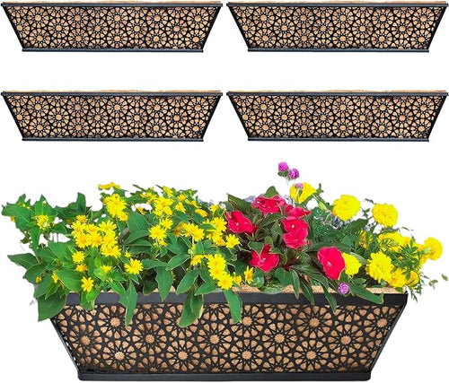 4 Pack 30" Railing Planter Window Box Deck Balcony Rail Planter Black Metal by EIMQUVW