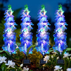 Solar Garden Lights, Solar Blue Delphinium Flowers Lights 4 Pack 80 LEDs by MRHEPHAESTUS