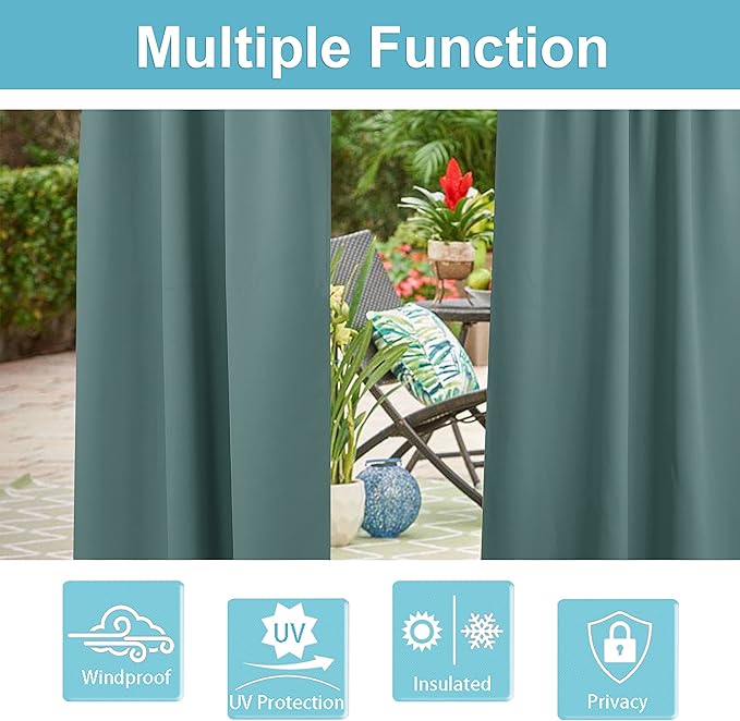 RYB HOME Outdoor Curtains for Patio, Waterproof Blackout UV Protection Outside - Image 4