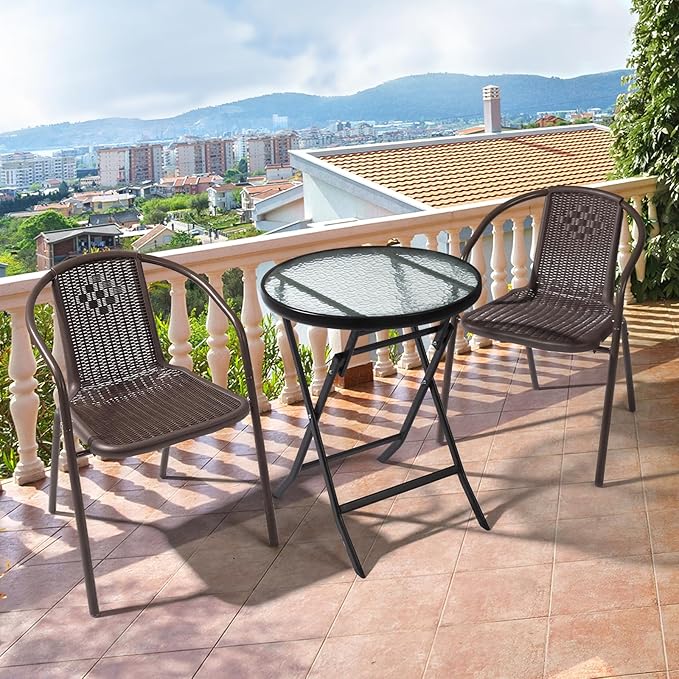 VINGLI PE Rattan Outdoor Dining Chairs Set of 4, Plastic Stackable Patio Chairs - Image 2