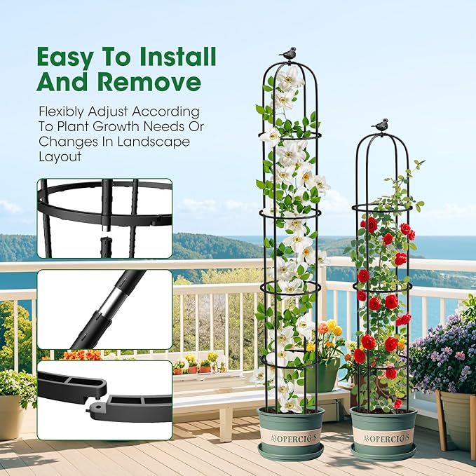 6.2ft Garden Obelisk Trellis for Climbing Plants Rustproof Metal Pipe - Image 3