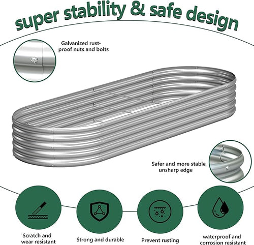 2PCS 8x2x1FT Galvanized Raised Garden Bed Kit, Vegetable Boxes-Oval Metal - Image 2