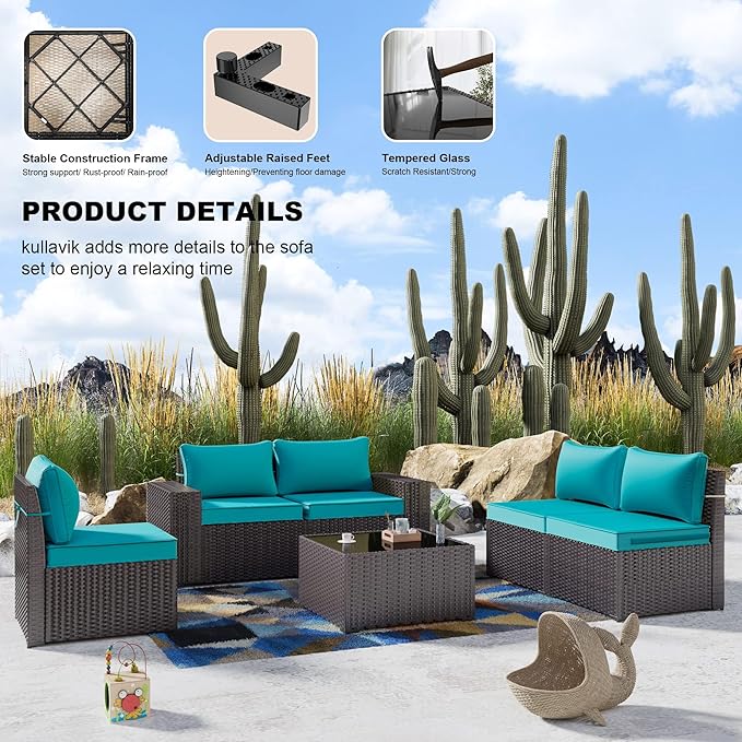 Kullavik 6PCS Outdoor Patio Furniture Set PE Wicker Rattan Sectional Sofa Patio - Image 4