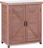 Outdoor Potting Bench with Storage Cabinet and Metal Top, Wood Workstation by Wood-Natrl