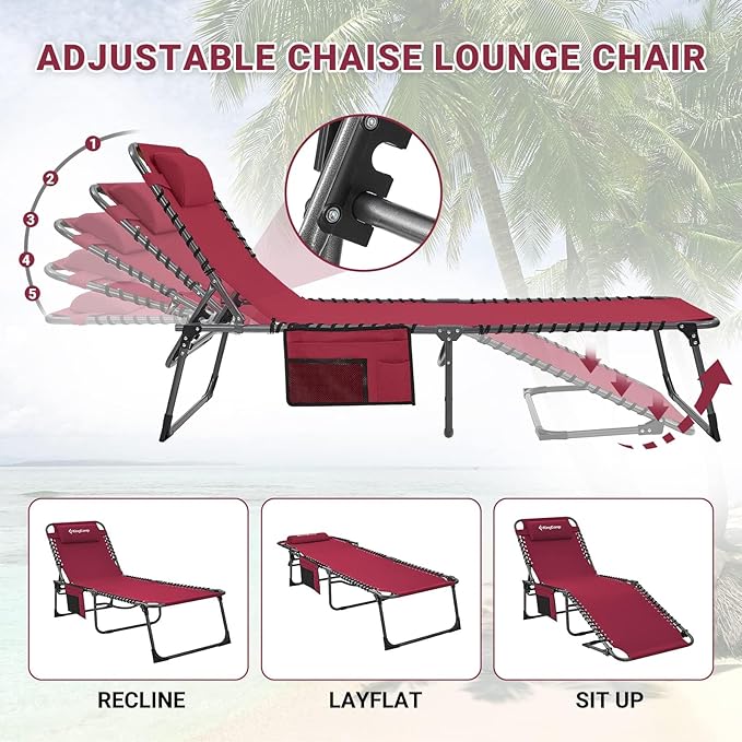 KingCamp 2 Pack Lounge Chair Outdoor, Folding Portable Tanning Chairs Comfy - Image 5