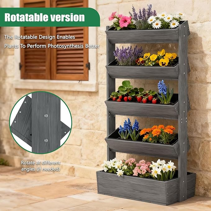 SUNYRISY 5 Tiers Vertical Raised Garden Bed Outdoor Planter Tower, Wooden - Image 6