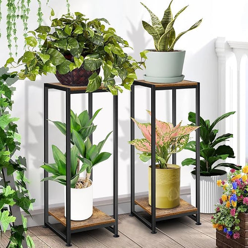 2-Pcak Plant Stand Indoor, 31.5'' Tall Wood Plant Stands Heavy Duty Pedestal - Image 2