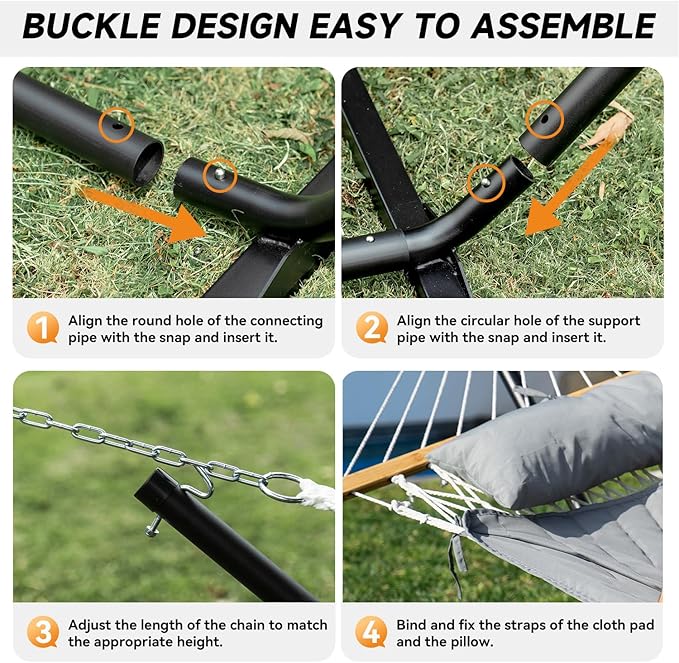 2 Person Outdoor Hammock with Stand, Cotton Rope Hammock with Polyester Pad - Image 5