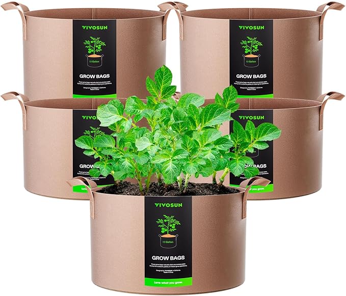 VIVOSUN 5-Pack 15 Gallons Grow Bags Heavy Duty Thickened Nonwoven Fabric Pots by VIVOSUN