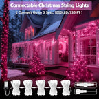 Upgraded Connectable 200 LED String Lights Indoor Outdoor, 66FT Pink Christmas - Image 2