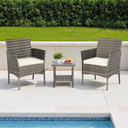 FDW | 3-Piece Patio Furniture Set | Gray & Khaki | Outdoor Wicker Furniture - Image 2