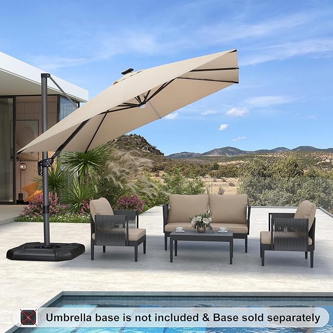 PURPLE LEAF 10 Feet Patio Umbrella Outdoor Cantilever Solar Powered LED Square - Image 2