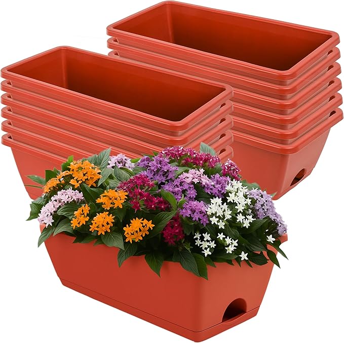 Window Box Planter, 12 Pack Plastic Vegetable Flower Planters Boxes 17 Inches by LOCONHA