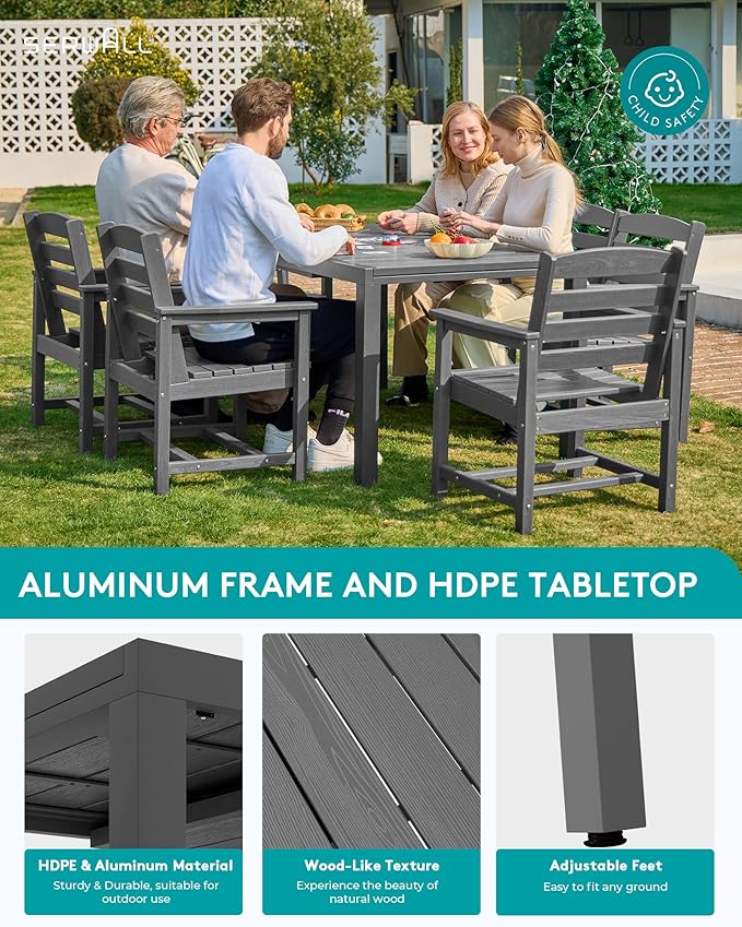 SERWALL 7-Piece Patio Dining Sets, All Weather HDPE Outdoor Furniture Set - Image 4