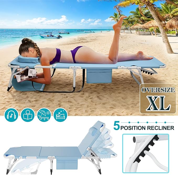 ABORON Heavy Duty Tanning Chair, Outdoor 5-Position Folding Chaise Lounge Chair - Image 4