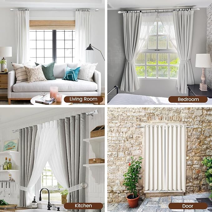 1” Diameter Silver Curtain Rod Itself is 30-60 inch 2 Pack, Fit 30 to 56 Windows - Image 7