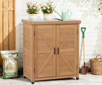 Outdoor Potting Bench with Storage Cabinet and Metal Top, Wood Workstation - Image 8
