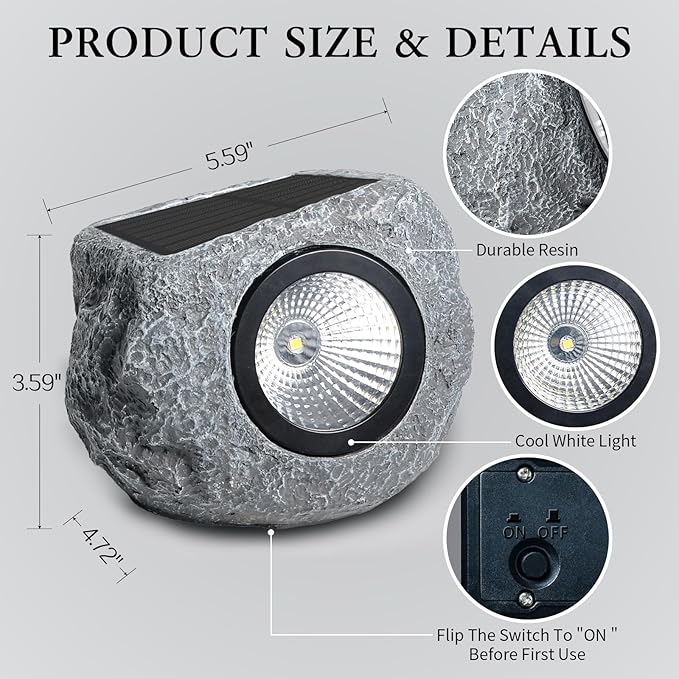 Solar Rock Lights Outdoor 2 Pack, Bright Solar Spotlights Outdoor Waterproof - Image 5