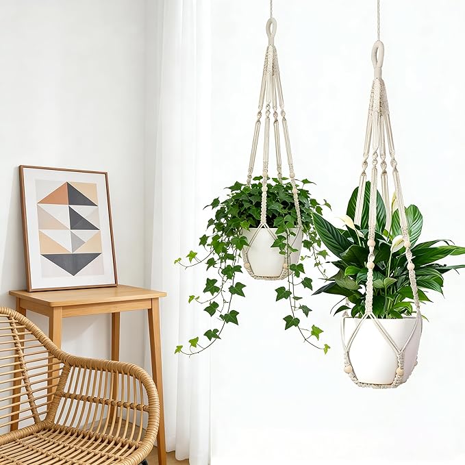 Macrame Plant Hanger Set of 2, 35 Inch Indoor Hanging Planter - Image 3