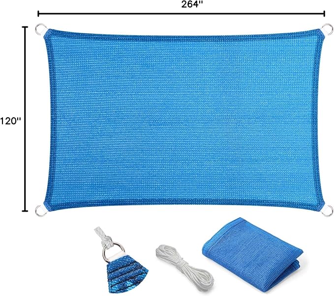 Eden's Decor Straight Flat-Edged Sun Shade Sail Rectangular 10' x 22' Blue - Image 9