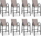 HOMREST Outdoor Bar Height Stools Set of 8, High Back Patio Chairs by HOMREST