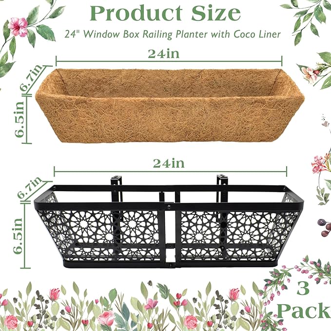 ZeeDix Railing Planter Boxes, 24 Inch Window Flower Box Planters - Image 3
