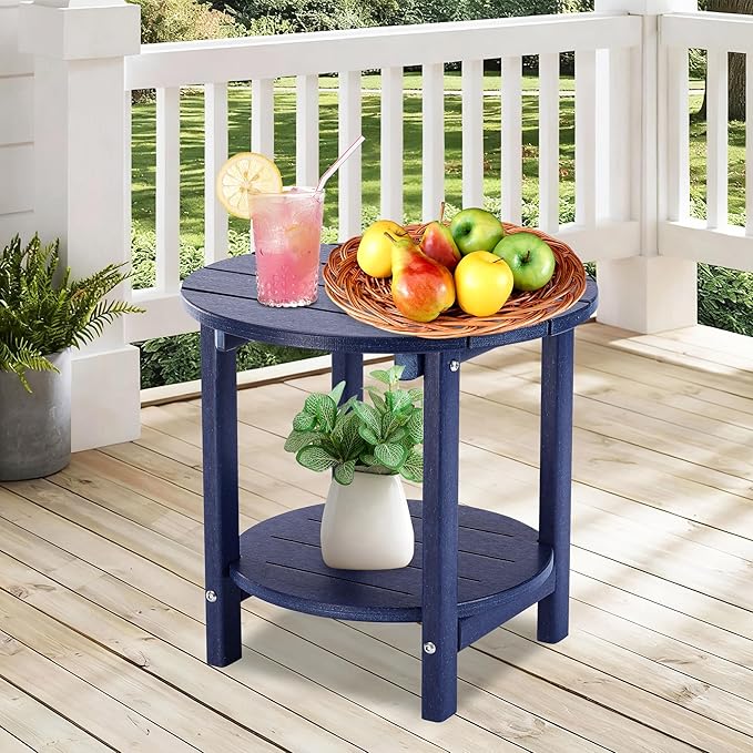 LZRS Round Adirondack Side Table Double End Table, Outdoor Side Tables - Image 6