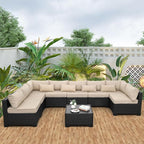 9 Pieces Outdoor Sectional All-Weather Wicker Patio Furniture Set Patio by Rattaner
