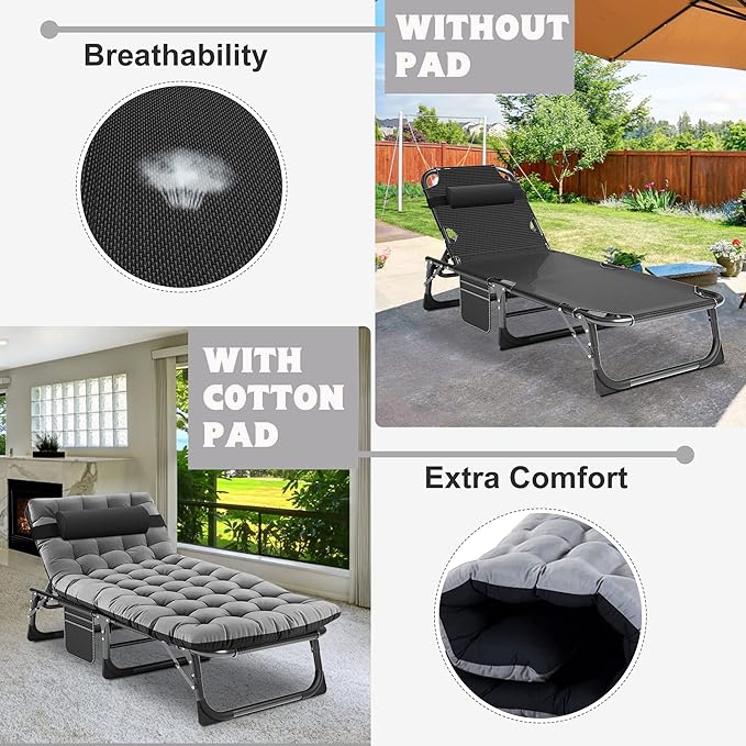 ABORON Heavy Duty Tanning Chair, 5-Gear Outdoor Folding Chaise Lounge Chair - Image 7