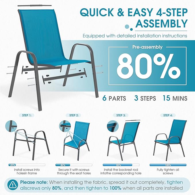 Outdoor Stackable Chairs Set of 8, Stacking Patio Chairs - Image 5