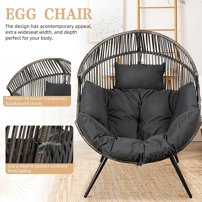 Vongrasig Outdoor Wicker Egg Chair PE Rattan Chair - Image 4