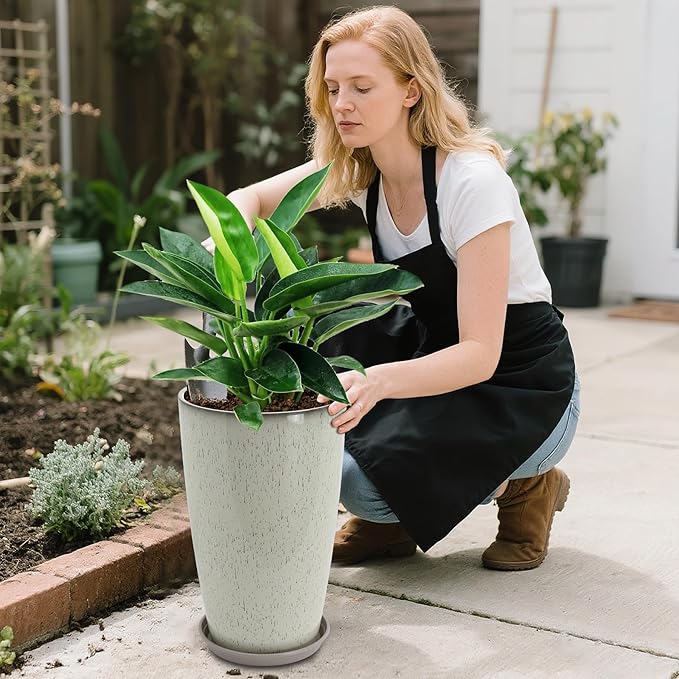24/21/12 Inch Large Plastic Planter, Lightweight Ceramic-Look Tall Planters - Image 8