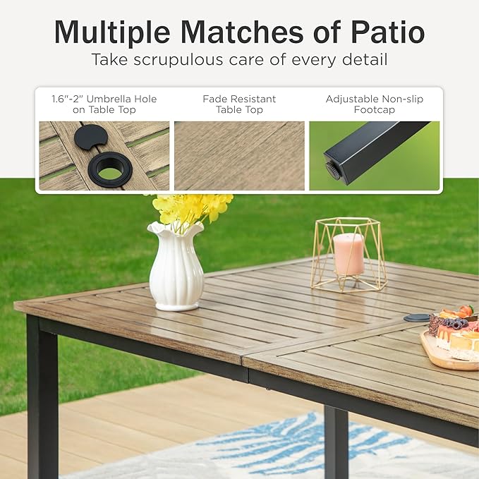PHI VILLA 64" Rectangle Outdoor Dining Table, Patio Furniture Wood-Like Tabletop - Image 6