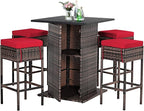 Tangkula 5 Piece Outdoor Rattan Bar Set, Patio Bar Furniture by TANGKULA