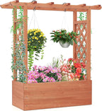 Giantex Raised Garden Bed with 2-Sided Trellis & Hanging Roof, Fir Wood Planter by Giantex