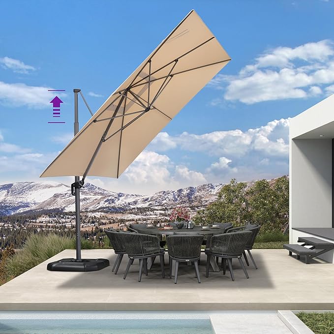 PURPLE LEAF 11.5' X 11.5' Telescopic Patio Umbrella Outdoor Cantilever Umbrella by PURPLELEAF